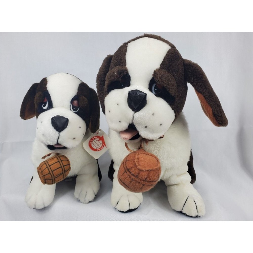 Lot of 2 Goffa Plush St. Bernard Brown White Puppy Dog Animal Stuffed Toy